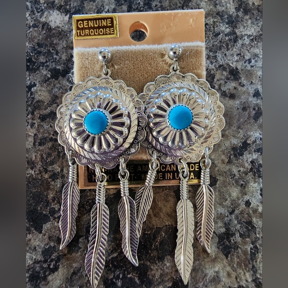 Vintage Fred Harvey Turquoise and Silver Earrings - Picture 1 of 2
